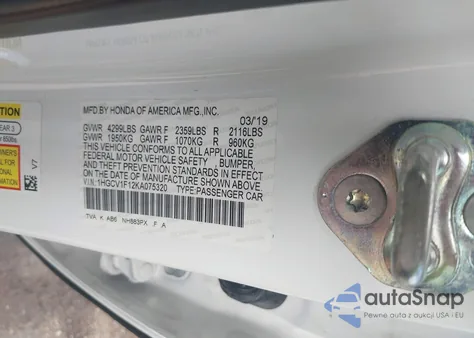 2019 Honda Accord Lx from USA, damaged, VIN 1HGCV1F12KA075320